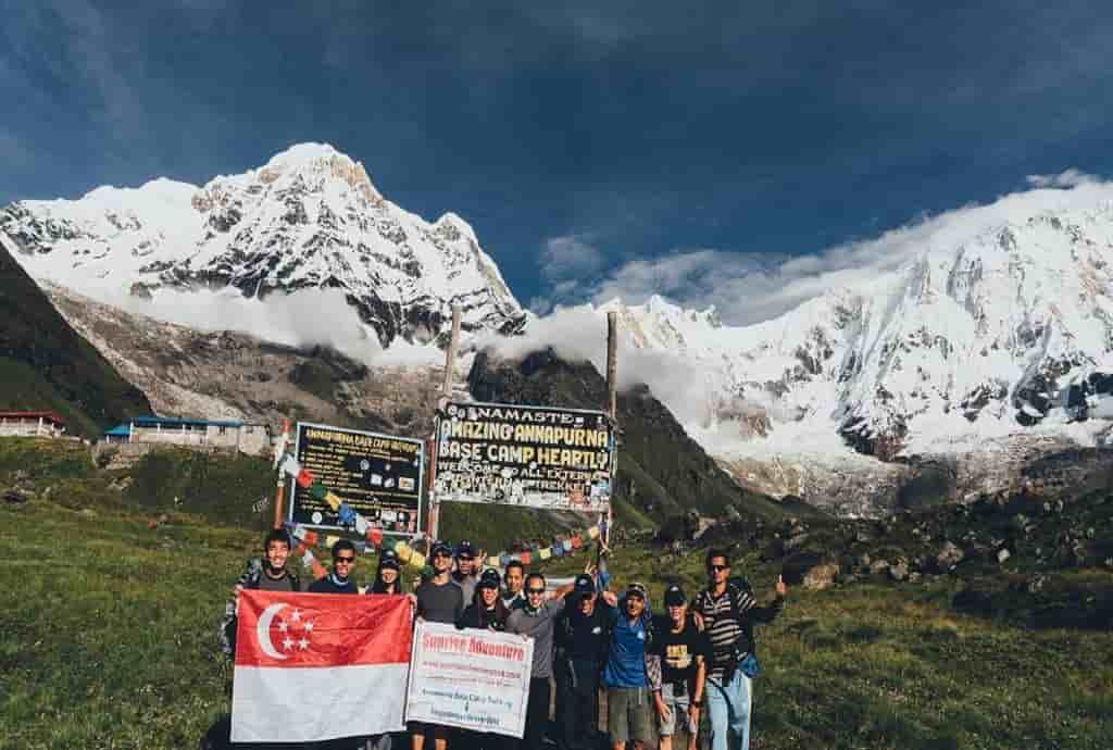 Sunrise Adventure Trek team and client at annapurna base camp